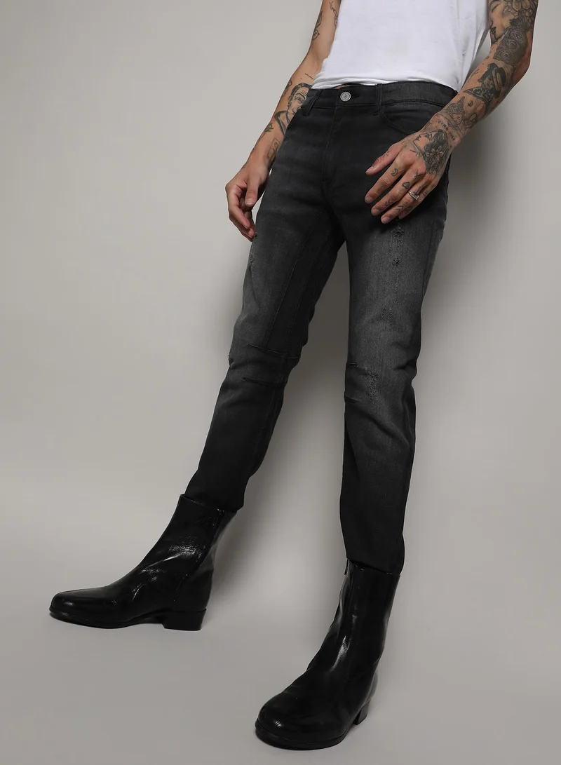 Men's Black Minimal Side Distressed Denim Jeans For Casual Wear | Dark-Wash | Regular Fit | Button Closure | Cotton Denim Jeans Crafted With Comfort Fit For Everyday Wear